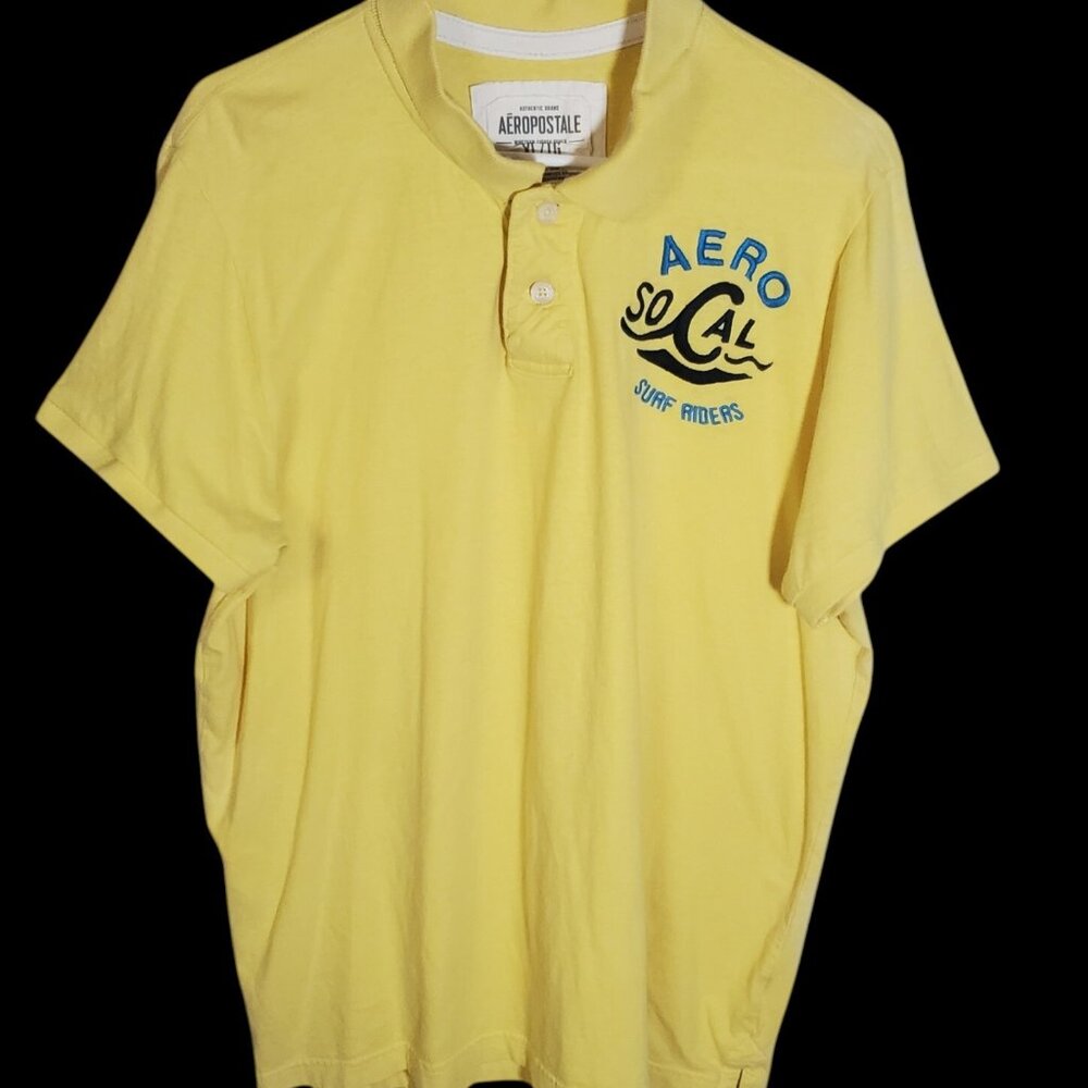 Aeropostale Polo Shirt Mens XL Yellow Short‎ Sleeve Golf Aero So Cal SurfRiders